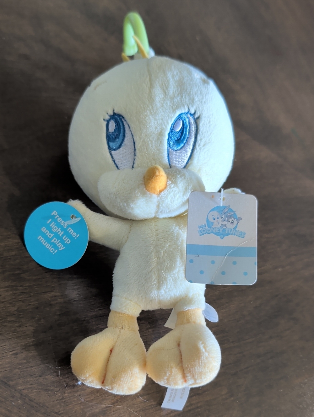 Warner Bros. Plush Pale Baby Tweetie Bird Keychain. Lights Up With Music